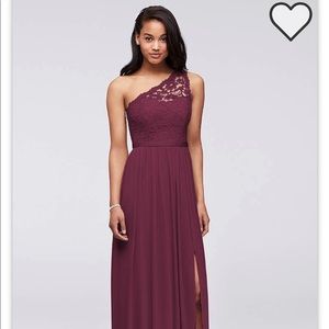 David’s Bridal Long One Shoulder Lace Dress